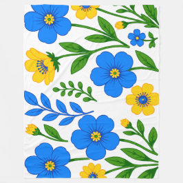 Blauw en Geel Bloemmotief Fleece Deken