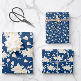 Blauw en Geel Bloemmotief Inpakpapier Vel
