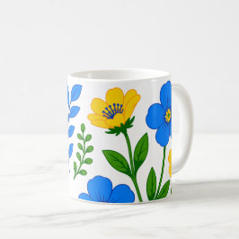 Blauw en Geel Bloemmotief Koffiemok