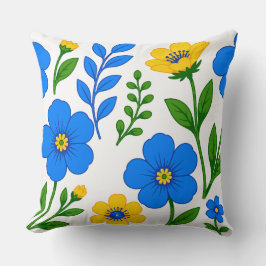 Blauw en Geel Bloemmotief Kussen