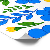Blauw en Geel Bloemmotief Poster (Hoek)