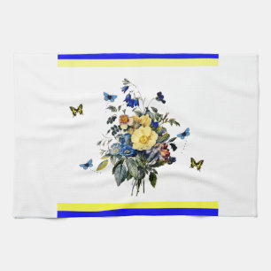 blauw en geel bloemmotief theedoek