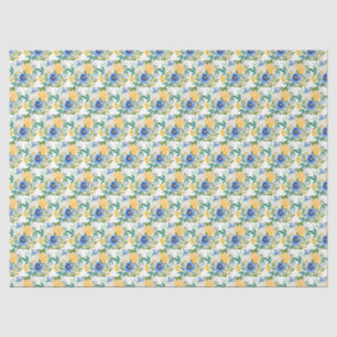 Blauw en Geel Bloemmotief  Tissuepapier