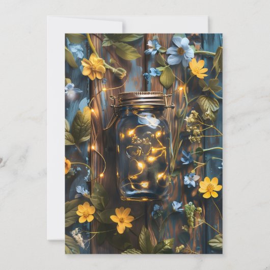  blauw en geel bloemontwerp kaart (Achterkant)