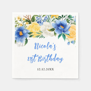 Blauw en Geel Bloemstuk Verjaardag Servet