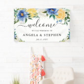 Blauw en geel Boho Bloemen Bruiloft Welkom Spandoek (Insitu)
