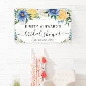 Blauw en Geel Boho Bloemen Bruiloftsshower Welkom Spandoek (Insitu)