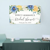 Blauw en Geel Boho Bloemen Bruiloftsshower Welkom Spandoek (Beurs)