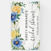 Blauw en Geel Boho Bloemen Bruiloftsshower Welkom Spandoek (Verticaal)
