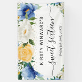 Blauw en geel Boho Bloemen Sweet 16 Welkom Spandoek (Verticaal)