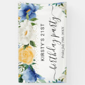 Blauw en geel Boho Bloemen Verjaardag Welkom Spandoek (Verticaal)