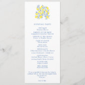 Blauw en Geel Botanische heldere bruiloft Programmakaart (Achterkant)