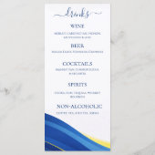 Blauw en Geel Bruiloft Diner en Bar Menu (Achterkant)