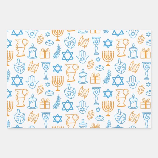 Blauw en geel Chanoeka Wrapping Papier Inpakpapier Vel (Voorkant)