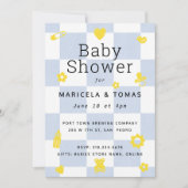 Blauw en geel Checker Baby shower Kaart (Voorkant)