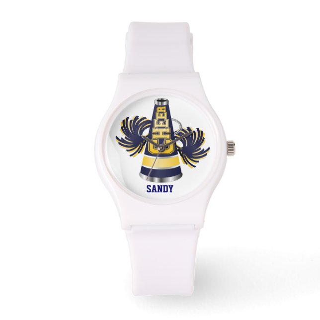 Blauw en Geel Cheerleader Horloge (Voorkant)