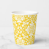 Blauw en Geel Chique Vrouwelijk Damast Patroon Papieren Bekers (Achterkant)