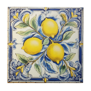 Blauw en Geel Citroen Decoratie Tegel Tegeltje