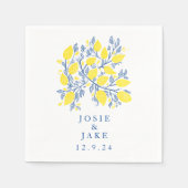  blauw en geel citroen wijnstokken bruiloft servet (Voorkant)