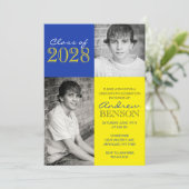 Blauw en Geel Classic 2 Foto Afstuderen Kaart (Staand voorkant)