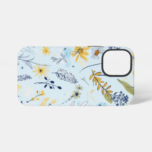 Blauw en geel daisy patroon iPhone hoesje (Achterkant horizontaal)