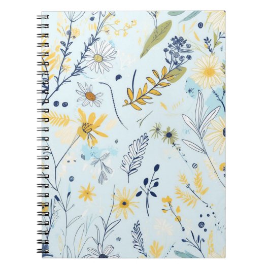 Blauw en geel daisy patroon notitieboek (Voorkant)