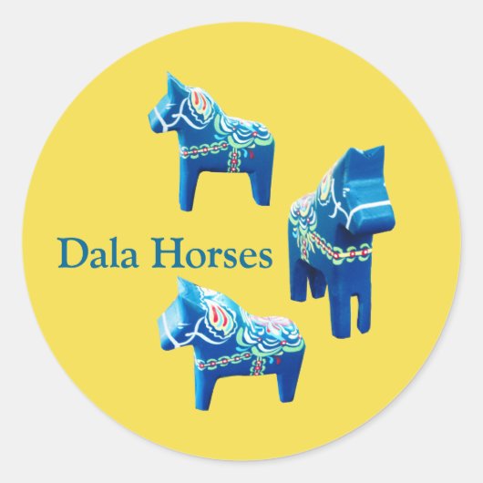Blauw en geel Dala Paard Sticker (Voorkant)