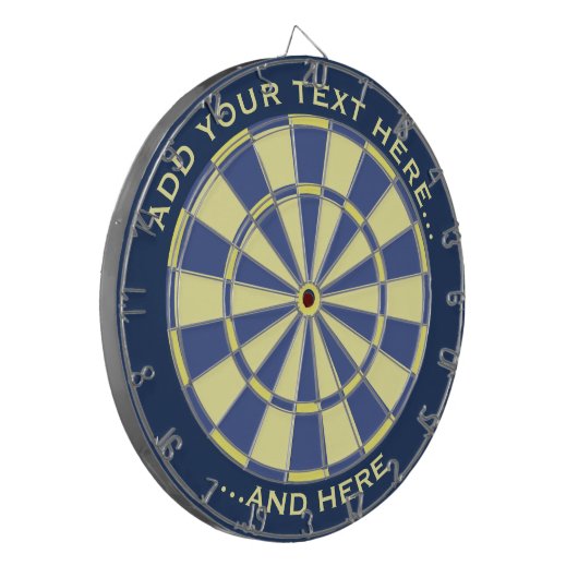 Blauw en geel dartboard met aangepaste tekst dartbord (Voorkant Links)