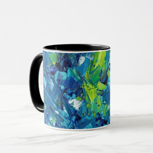 Blauw en Geel Decoratieve DIY Art – Levendige Verf Mok (Voorkant links)