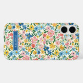 Blauw en Geel Ditsy Bloemen Monogram Case-Mate iPhone Case (Achterkant (horizontaal))