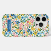 Blauw en Geel Ditsy Bloemen Monogram Case-Mate iPhone Case (Achterkant (horizontaal))