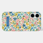 Blauw en Geel Ditsy Bloemen Monogram Case-Mate iPhone Case (Achterkant (horizontaal))