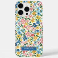 Blauw en Geel Ditsy Bloemen Monogram