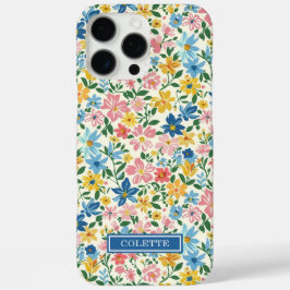 Blauw en Geel Ditsy Bloemen Monogram iPhone 16 Pro Max Hoesje