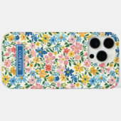 Blauw en Geel Ditsy Bloemen Monogram Case-Mate iPhone Case (Achterkant (horizontaal))