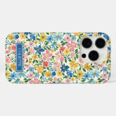Blauw en Geel Ditsy Bloemen Monogram Case-Mate iPhone Case (Achterkant (horizontaal))