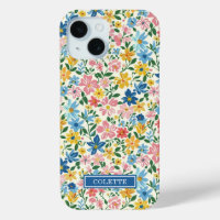 Blauw en Geel Ditsy Bloemen Monogram