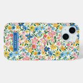 Blauw en Geel Ditsy Bloemen Monogram Case-Mate iPhone Case (Achterkant (horizontaal))