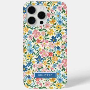 Blauw en Geel Ditsy Bloemen Monogram iPhone 15 Pro Max Hoesje