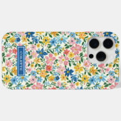 Blauw en Geel Ditsy Bloemen Monogram Case-Mate iPhone Case (Achterkant (horizontaal))