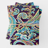 Blauw en Geel Dream  Paisley Inpakpapier Vel (In situ)