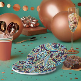 Blauw en Geel Dream  Paisley Papieren Bordje