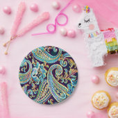 Blauw en Geel Dream  Paisley Papieren Bordje (Feest)
