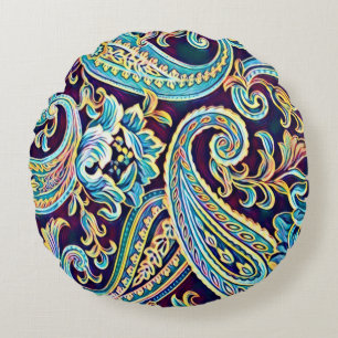 Blauw en Geel Dream  Paisley Rond Kussen
