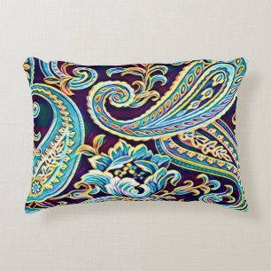 Blauw en Geel Droom Vintage Paisley Accent Kussen