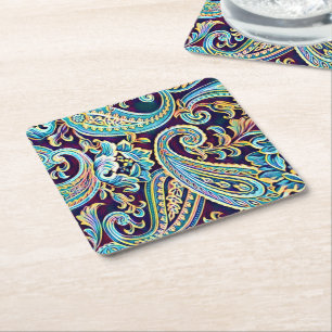 Blauw en Geel Droom Vintage Paisley Kartonnen Onderzetters