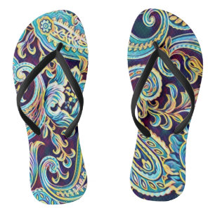 Blauw en Geel Droom Vintage Paisley Teenslippers