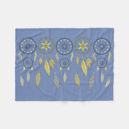 Blauw en Geel Droomvangers Fleece Deken (Voorkant (Horizontaal))