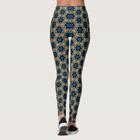 Blauw en geel eenvoudig bloemmotief leggings (Achterkant)