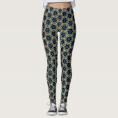 Blauw en geel eenvoudig bloemmotief leggings (Voorkant)